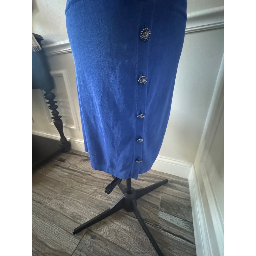 Chanel Vintage Blue Ribbed Knit CC Logo Lion Button Dress US 6/8 EU42 Luxury - Picture 13 of 16